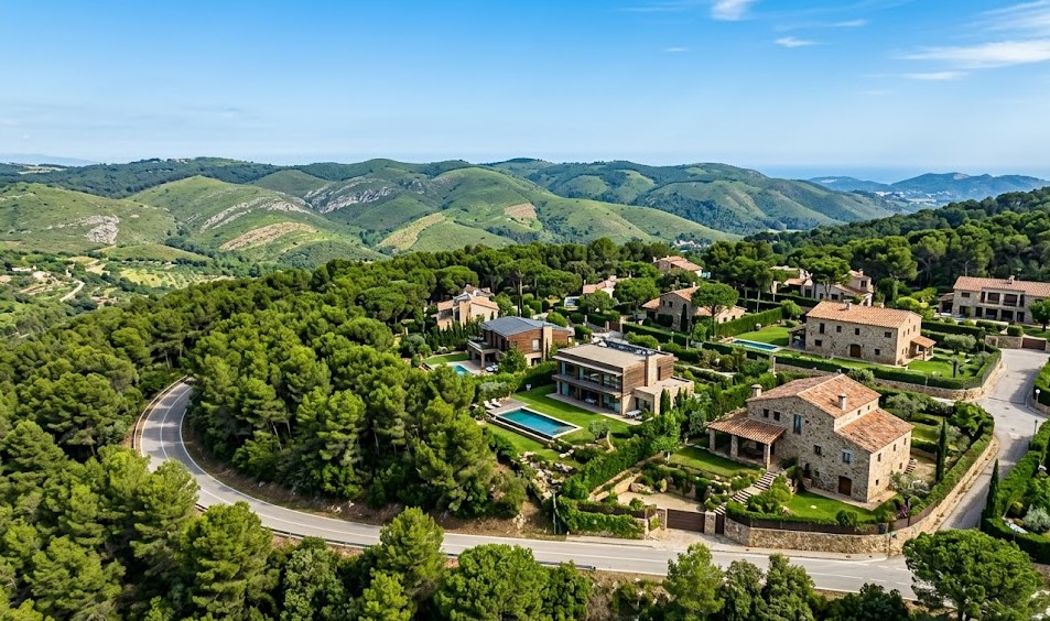 Vistas del entorno natural de La Sentiu, el bosque de pinos y chalets en Gavà